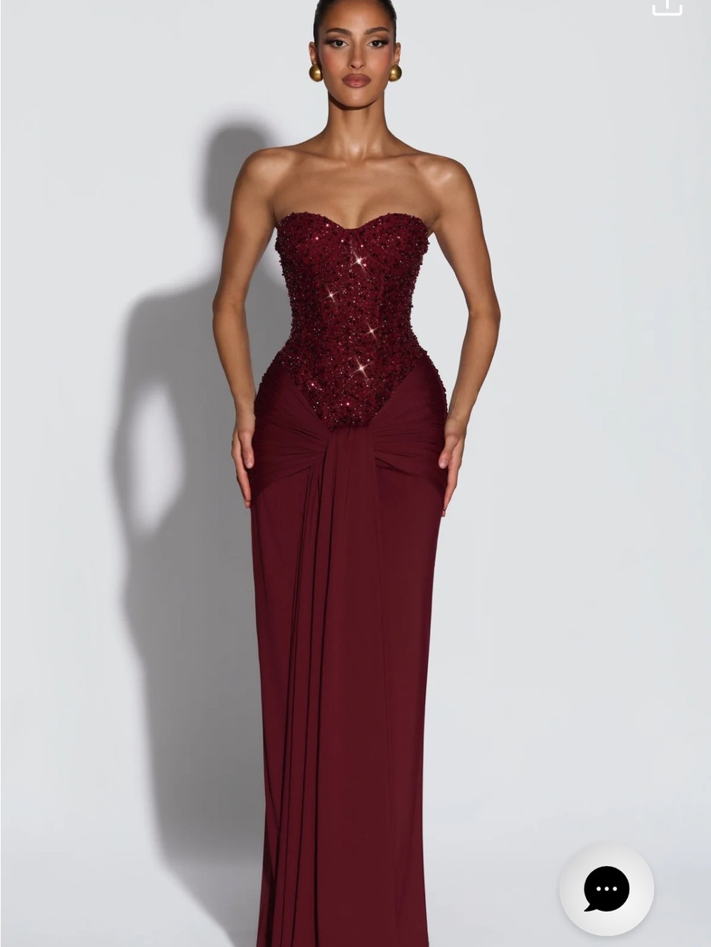 Strapless Sequin Corset Maxi Dress in Burgundy